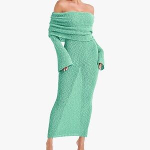 Elegant Off-Shoulder Green Dress Cover Up